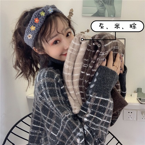 セーター ウィンタースタンダードルーズ格子柄長袖スリーブニットトップス レディース ロング レトロ 冬物 misskkl35931503523
