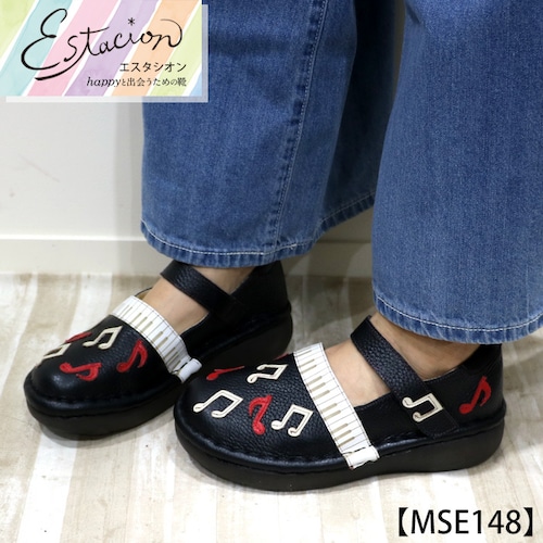 MSE148【ﾚﾃﾞｨｰｽ】Estacion～エスタシオン～・音符モチーフ本革ストラップパンプス