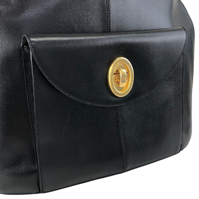 Christian Dior クリスチャン ディオール ショルダーバッグ ブラック オーバル ターンロック レザー vintage ヴィンテージ オールド 7ng3ku