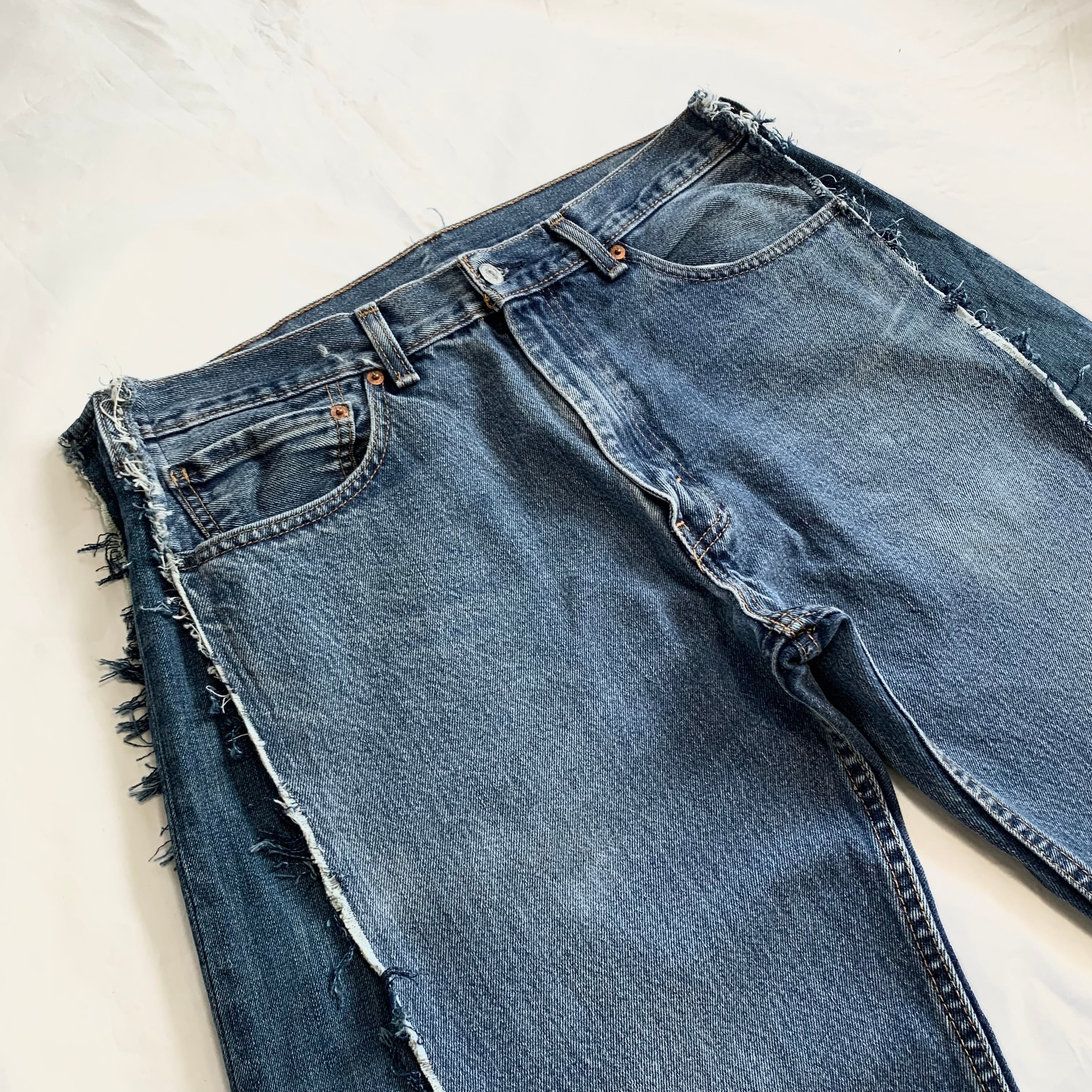 No.309【cut off/wide】再構築 リメイク フレア デニム ワイド 