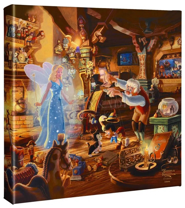 ディズニー絵画 ピノキオ/ゼペットのピノキオ 展示用フック付 キャンバスジークレ