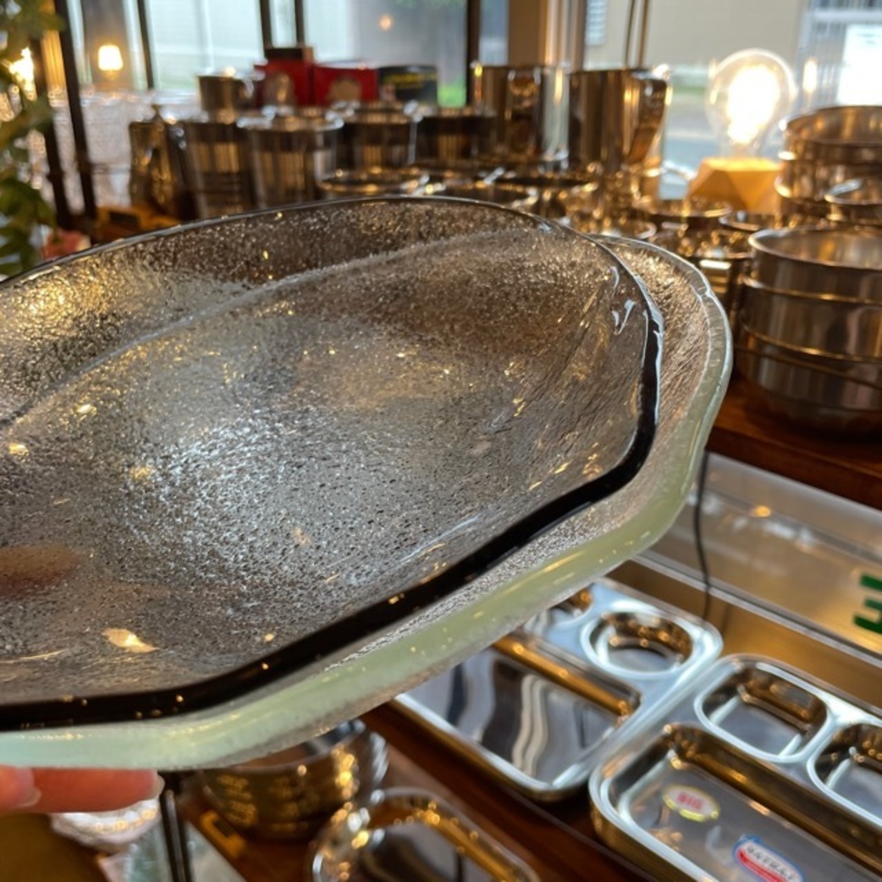 Turkey Organic Glass Bowl M  2color clear black / トルコ製 ガラス ボウル M 全2色 クリア ブラック ガラス食器 透明感 サラダボウル ニュアンス すりガラス風 キッチン雑貨 皿 食器 ギフト プレゼント