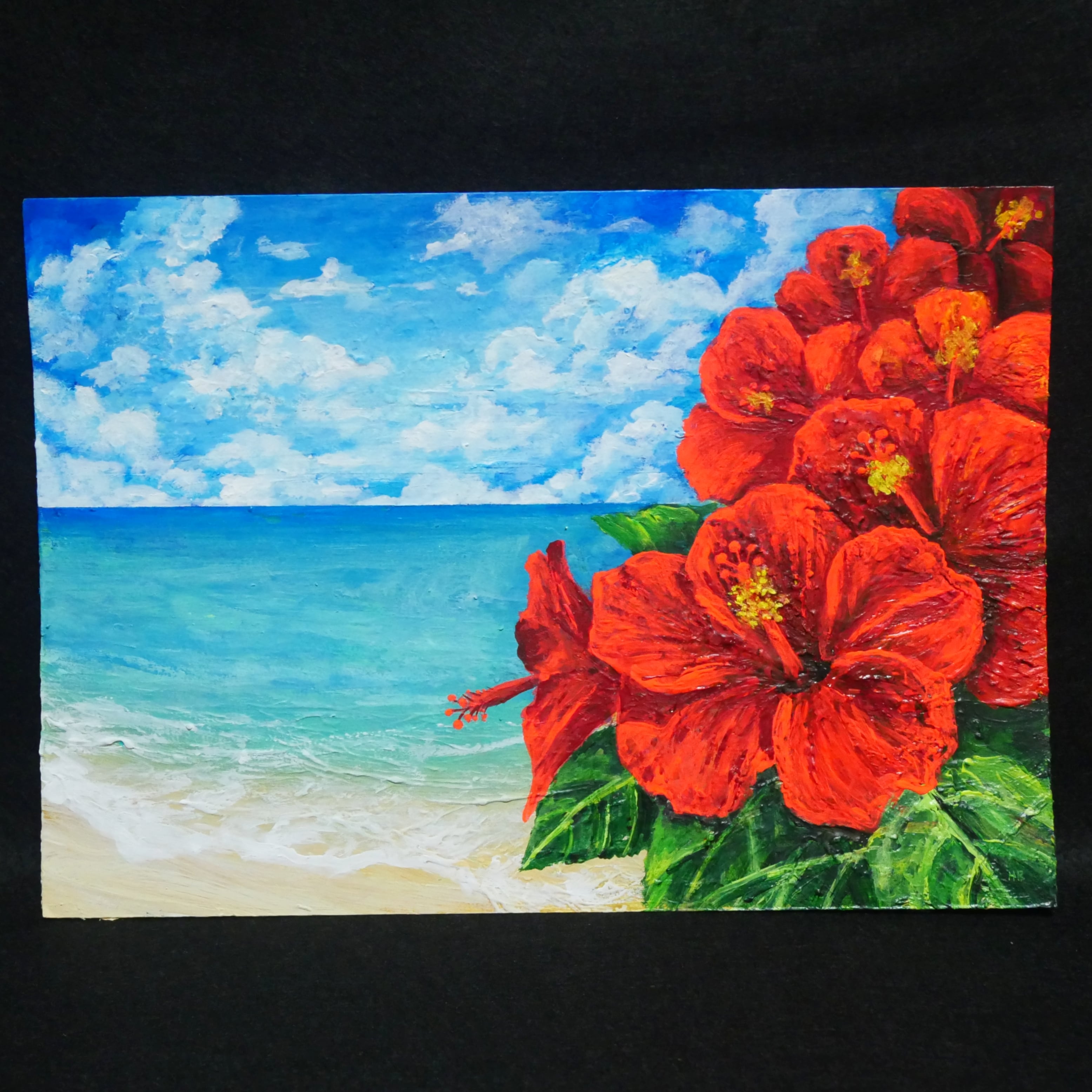 油絵 油彩 油彩画 絵 絵画 【ハイビスカスと海】 | HIROSHI1990 油絵 油彩 油彩画 絵 絵画 【ハイビスカスと海】 | HIROSHI1990