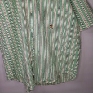 90s　トミーヒルフィガー　シアサッカー　BDシャツ　半袖　刺繍ロゴ　ストライプ