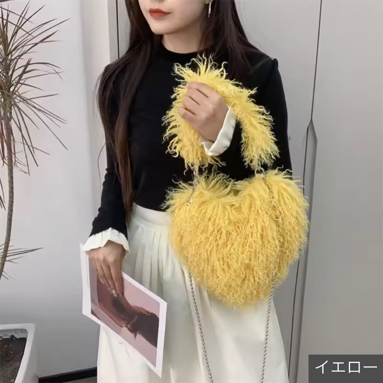 curly fur heart bag