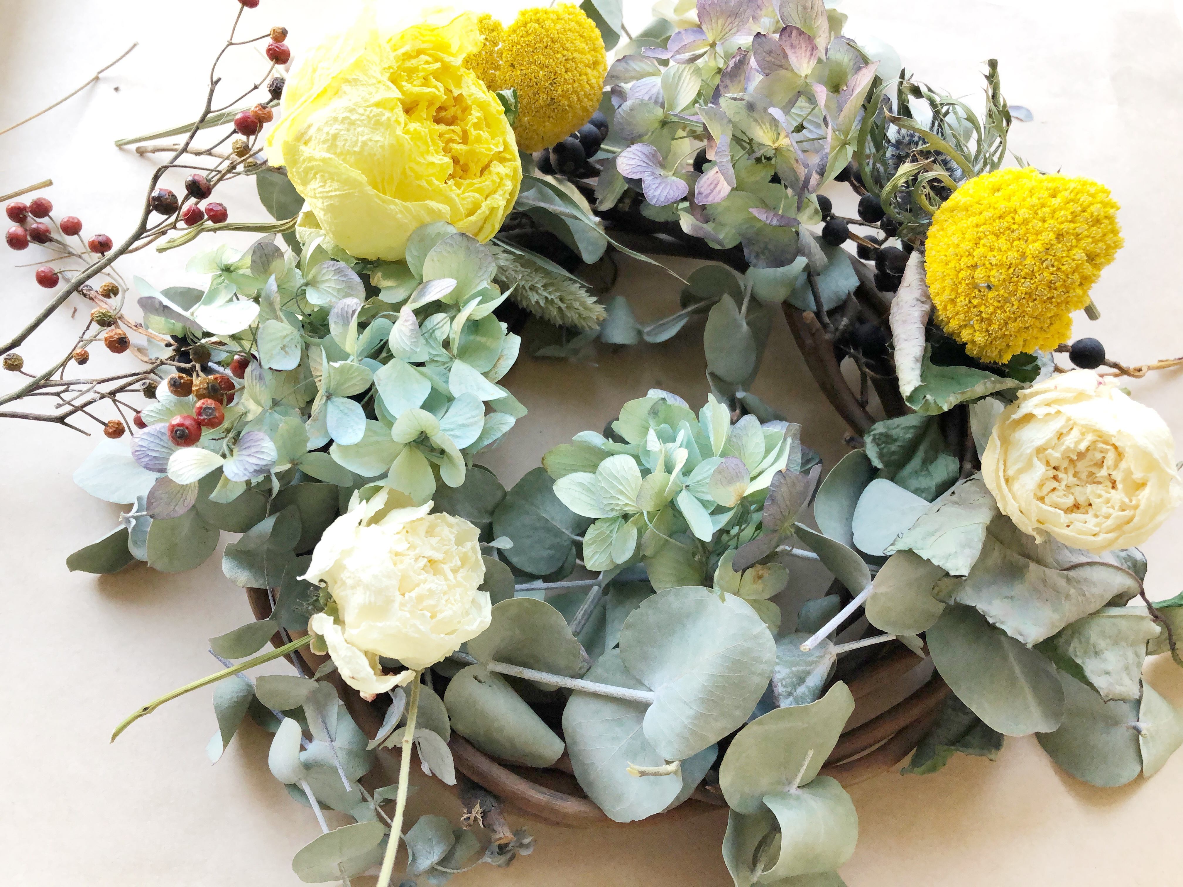 手作りキット ドライフラワーリース 黄色系 Naturalcalm