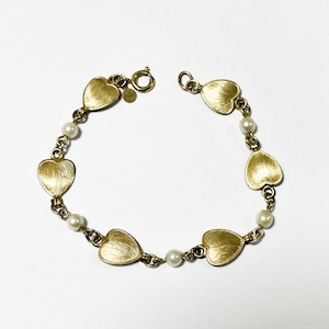 60's Vintage 12KGF Heart & Freshwater Pearls Bracelet