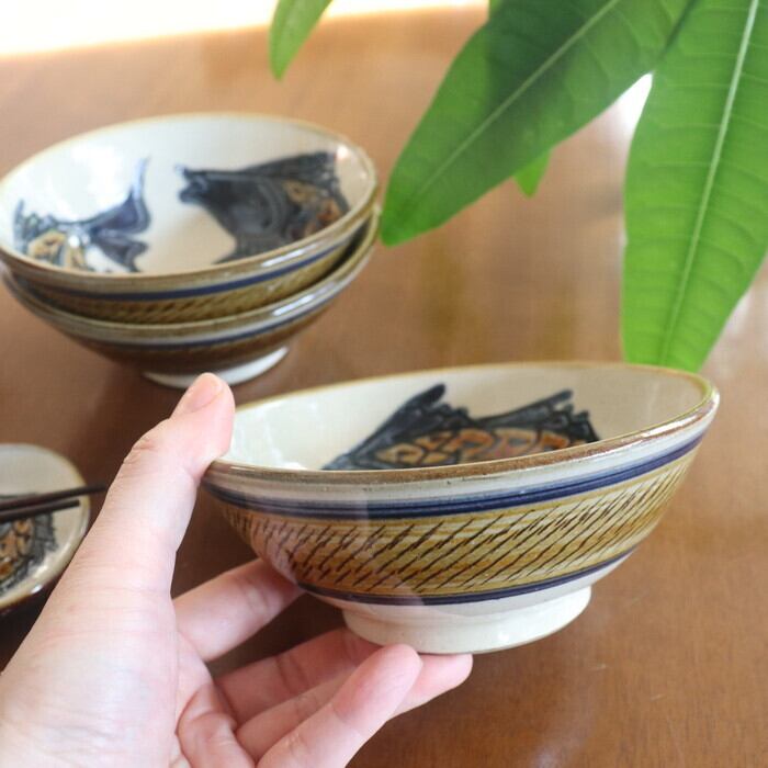 やちむん 陶眞窯 5寸鉢 魚紋 Yachimun Bowl Fish #346 | 和食器のお店
