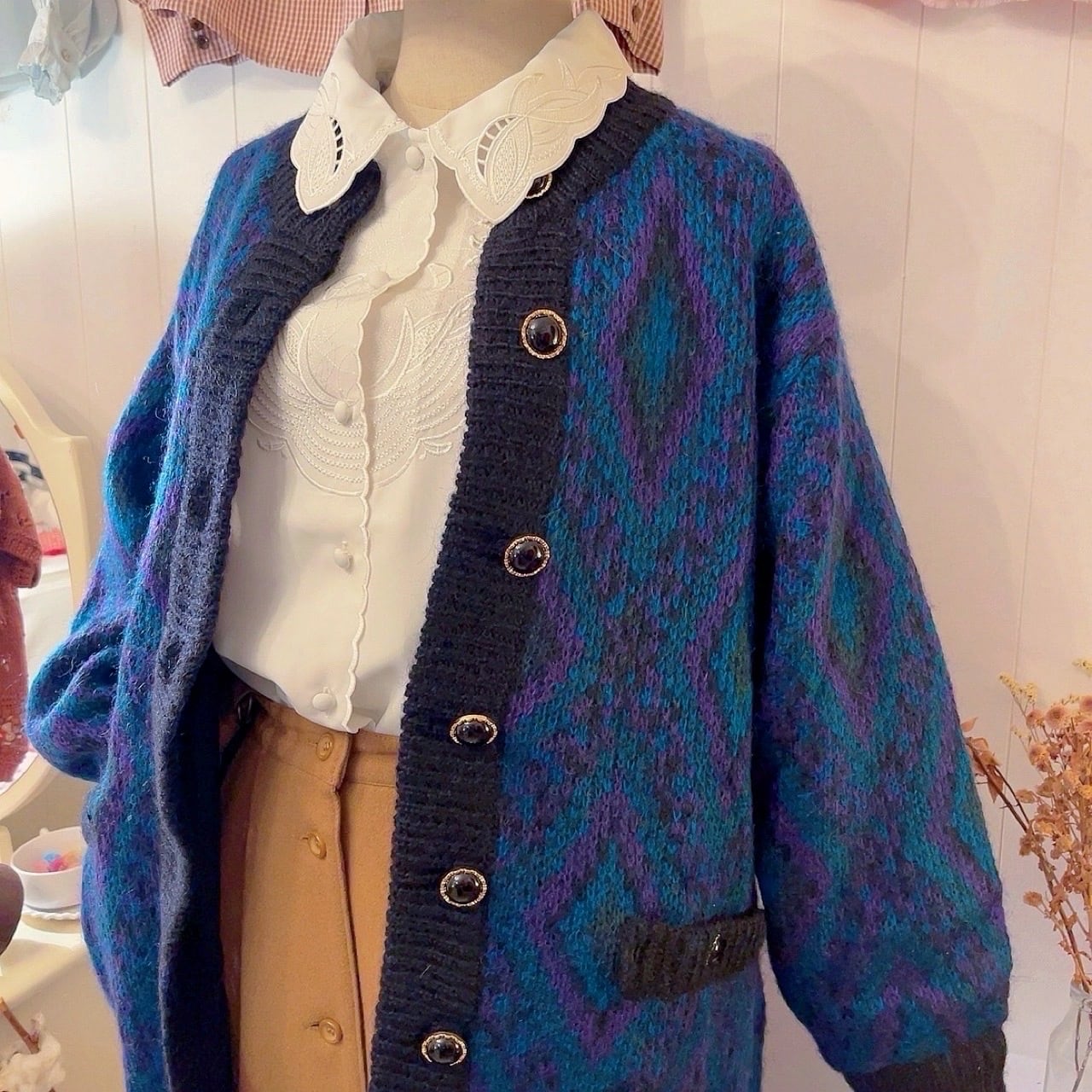 blue diamond liner knit cardigan