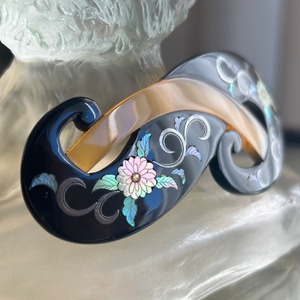 アンティーク　鼈甲二色に螺鈿銀象嵌のバレッタ