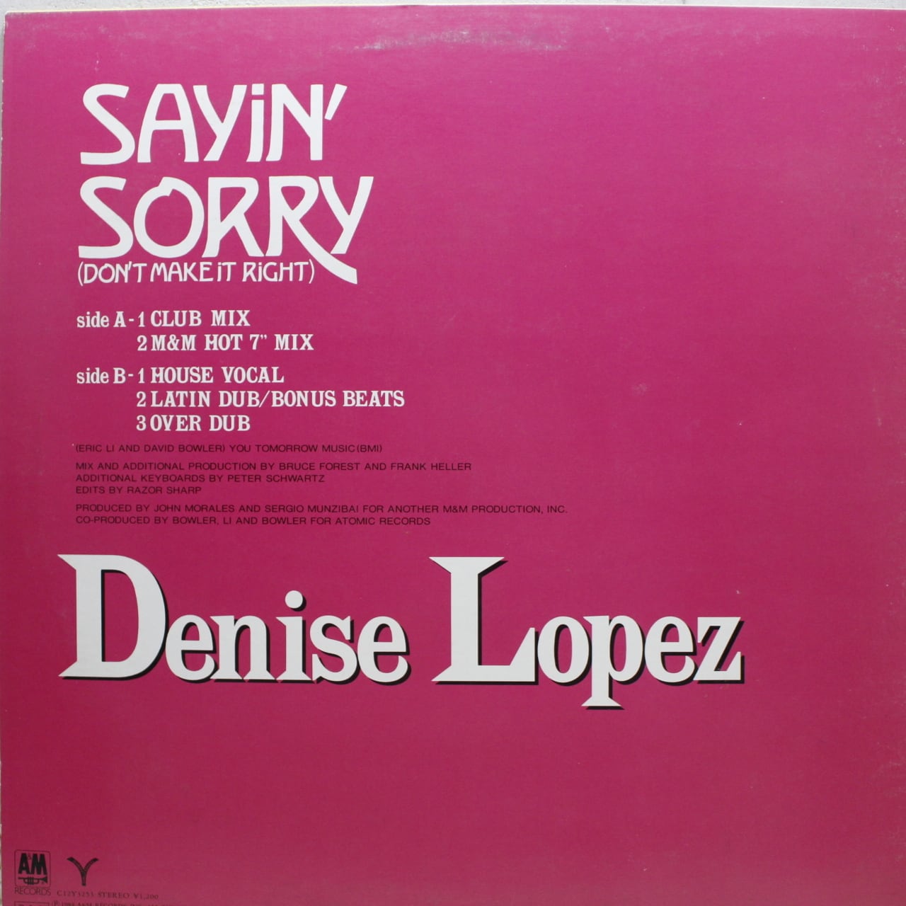 Denise Lopez / Sayin' Sorry (Don't Make It Right) [C12Y3253] - 画像2