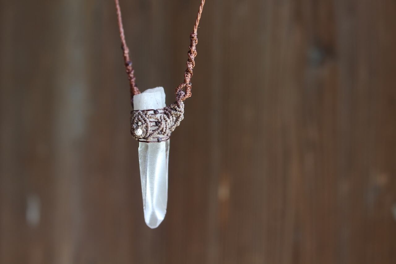 Lemurian Seed Crystal  micro macrame earth necklace