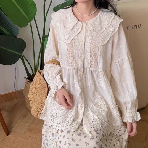 Wレースカラー刺繍ブラウス ・12592