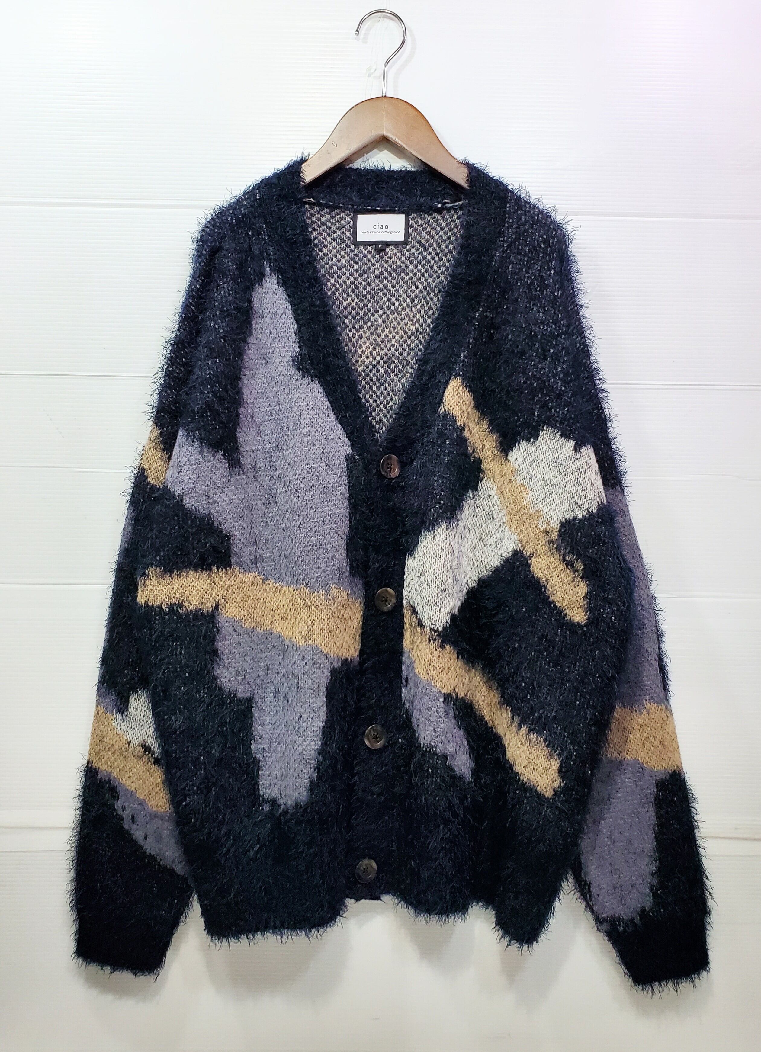 ciao ドロップショルダー モヘアタッチカーデ （スプラッシュブラック）