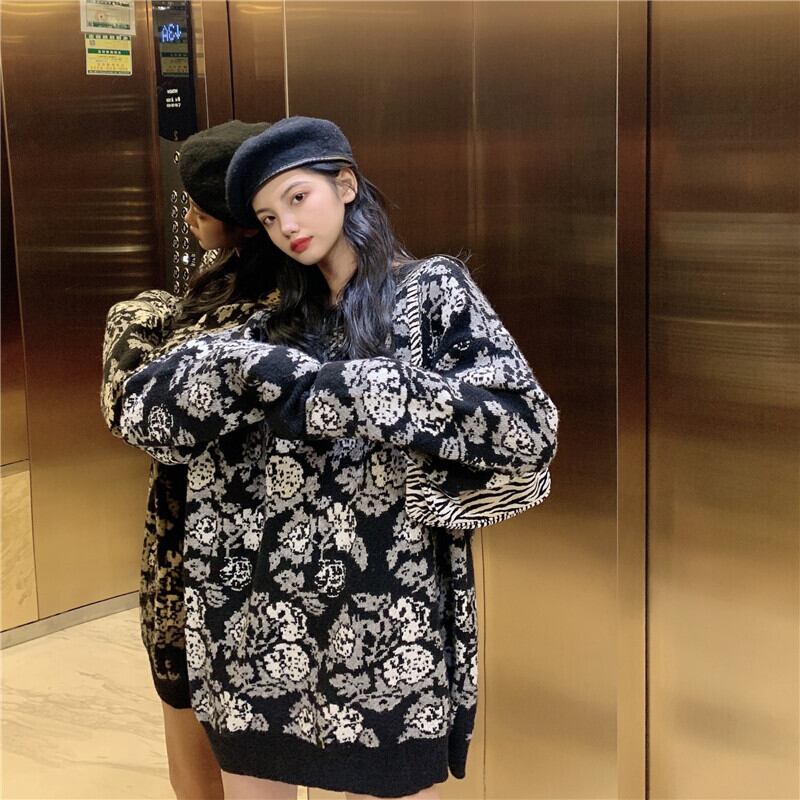 セーター スタンダードオータムウィンタートップス レトロ 秋物 冬物 ブラックストロベリース49401224308