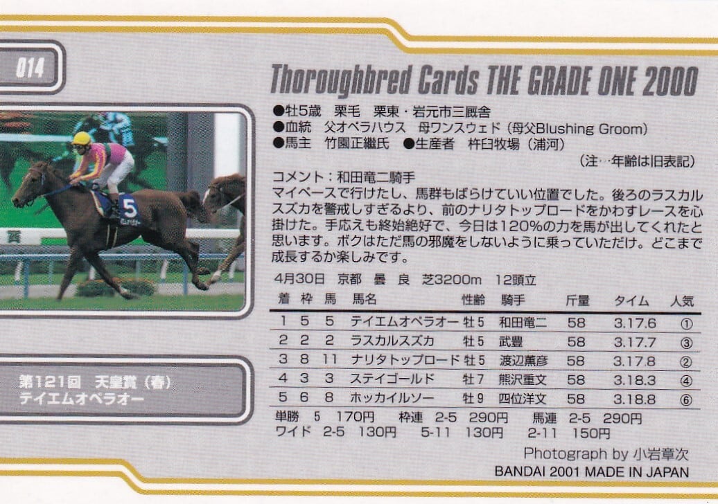 第121回 天皇賞(春) ポスター B2  テイエムオペラオー ラスカルスズカ ナリタトップロード 競馬 JRA 2001 Emperor's Cup (Spring) (GI) | TM Opera O | JRA Official - YouTube