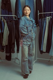bi-tone frill denim strap Light Blue