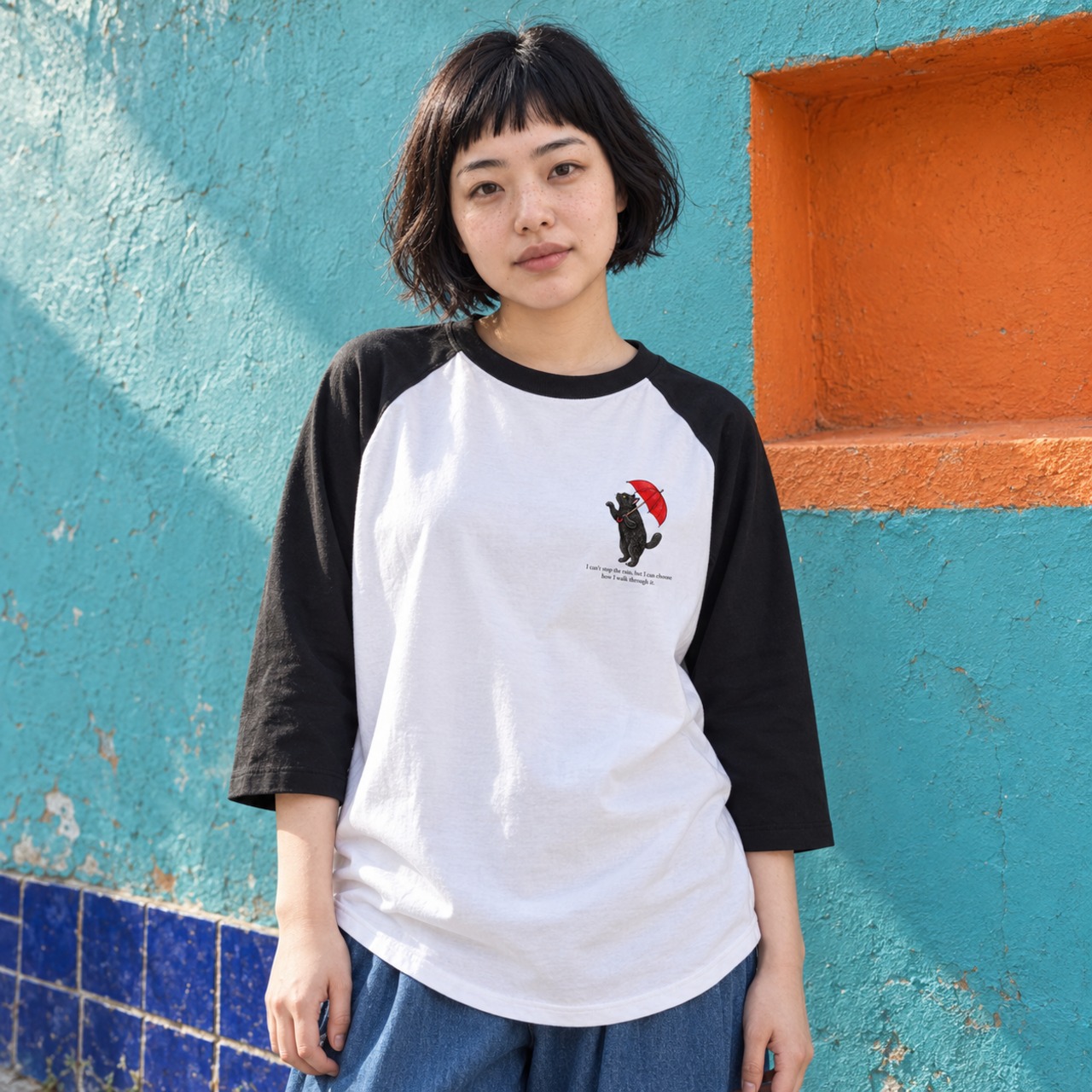 RAIN WALK｜赤い傘をもつゾロ ラグランTシャツ  【CA0021】 - 5