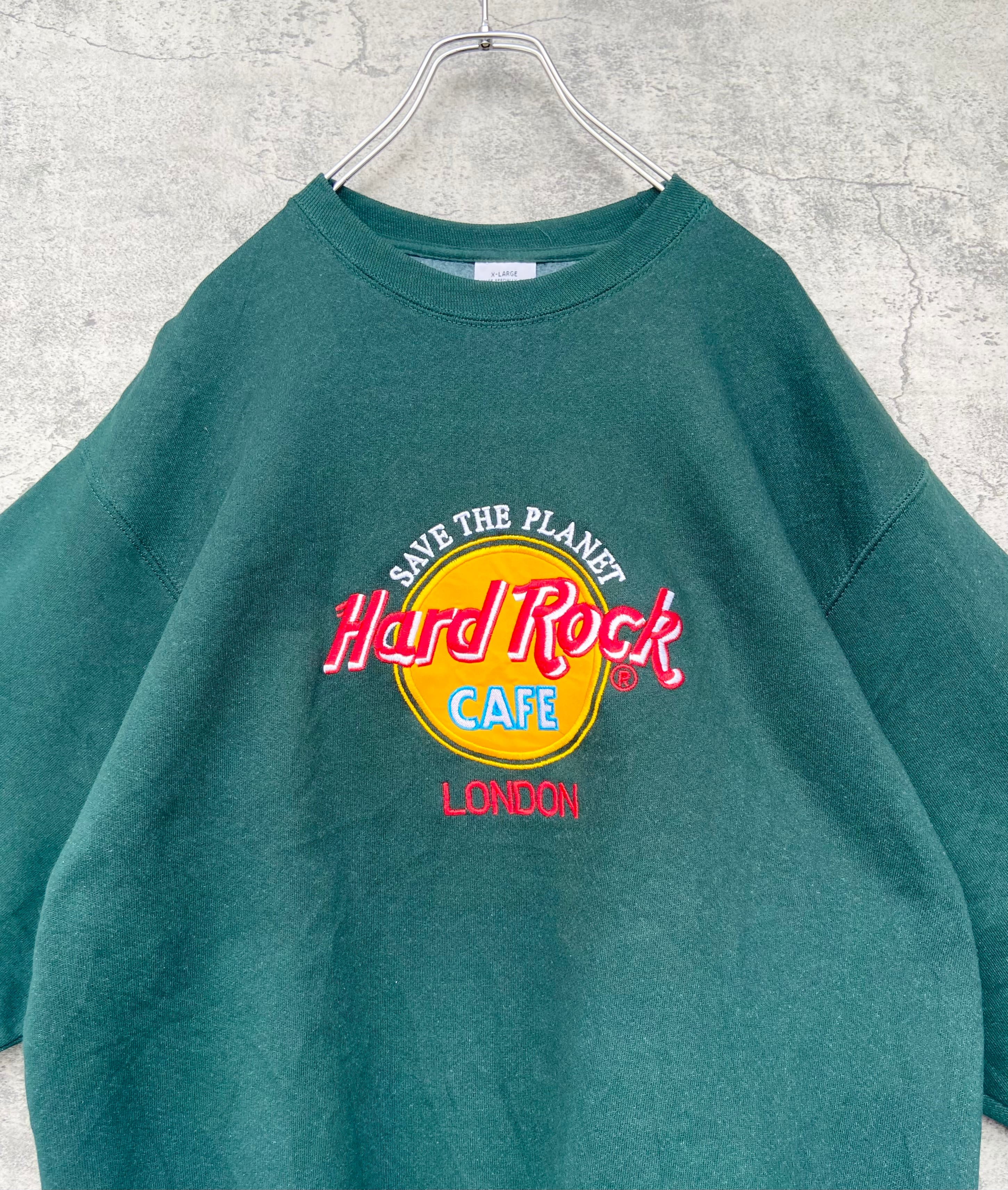 Hard Rock Cafe/ハードロックカフェ 刺繍 スウェット 濃緑 オーバー ...