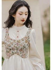【0180】2sets Flower Vest Long Sleeve Dress