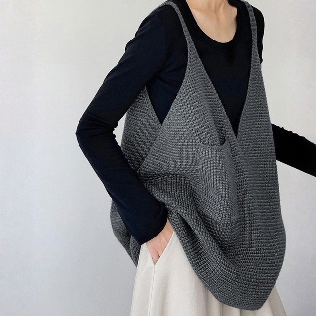 Vneck pocket knit vest 3 colors　V3099