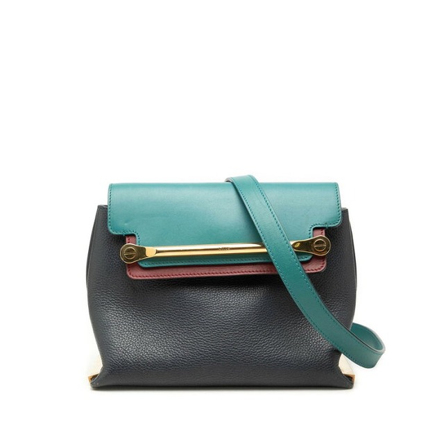 クロエ クレア 斜め掛け チェーン ショルダーバッグ ネイビー マルチカラー レザー レディース Chloe 中古