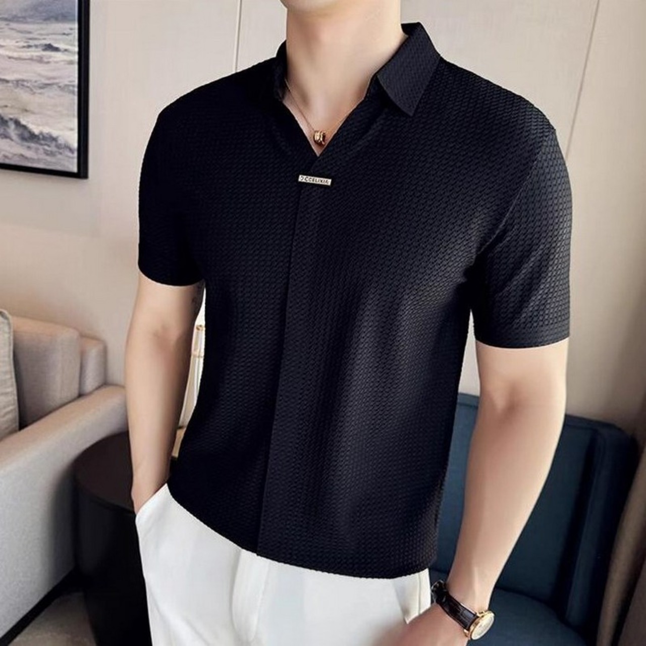 v-neck short sleeve polo shirt 00290