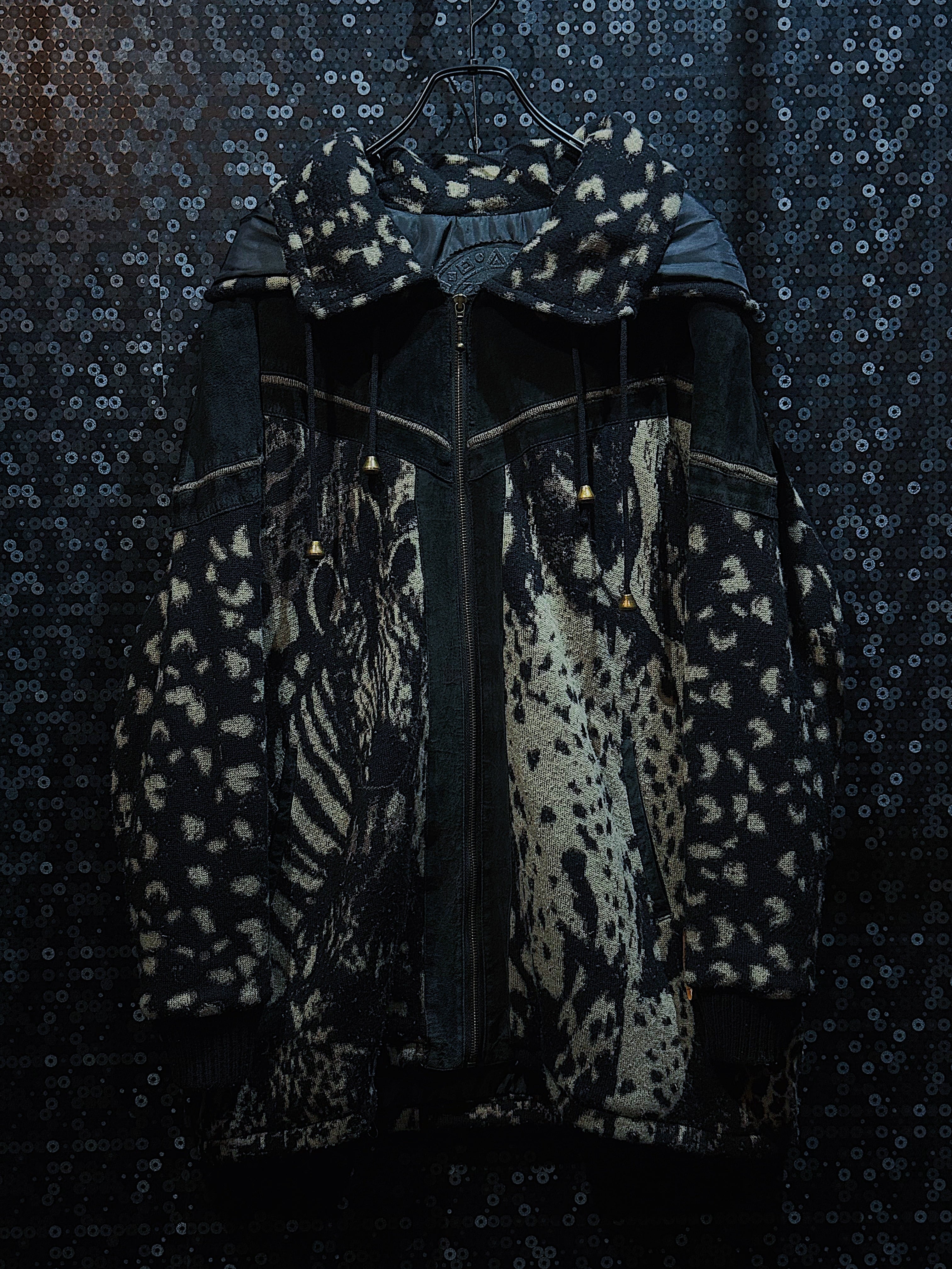"PECATO"vintage leopard pattern mountain zip hoodie jacket