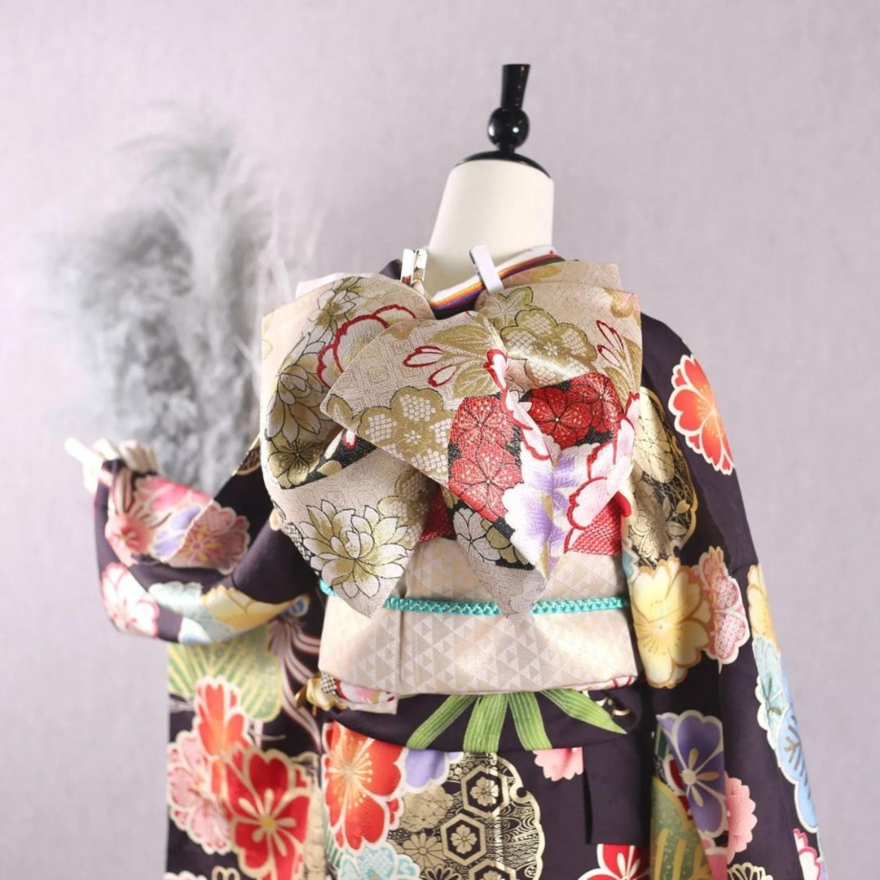 振袖フルセット 振袖セット 振袖 Lサイズ 茶×レトロモダン 美品 成人式 