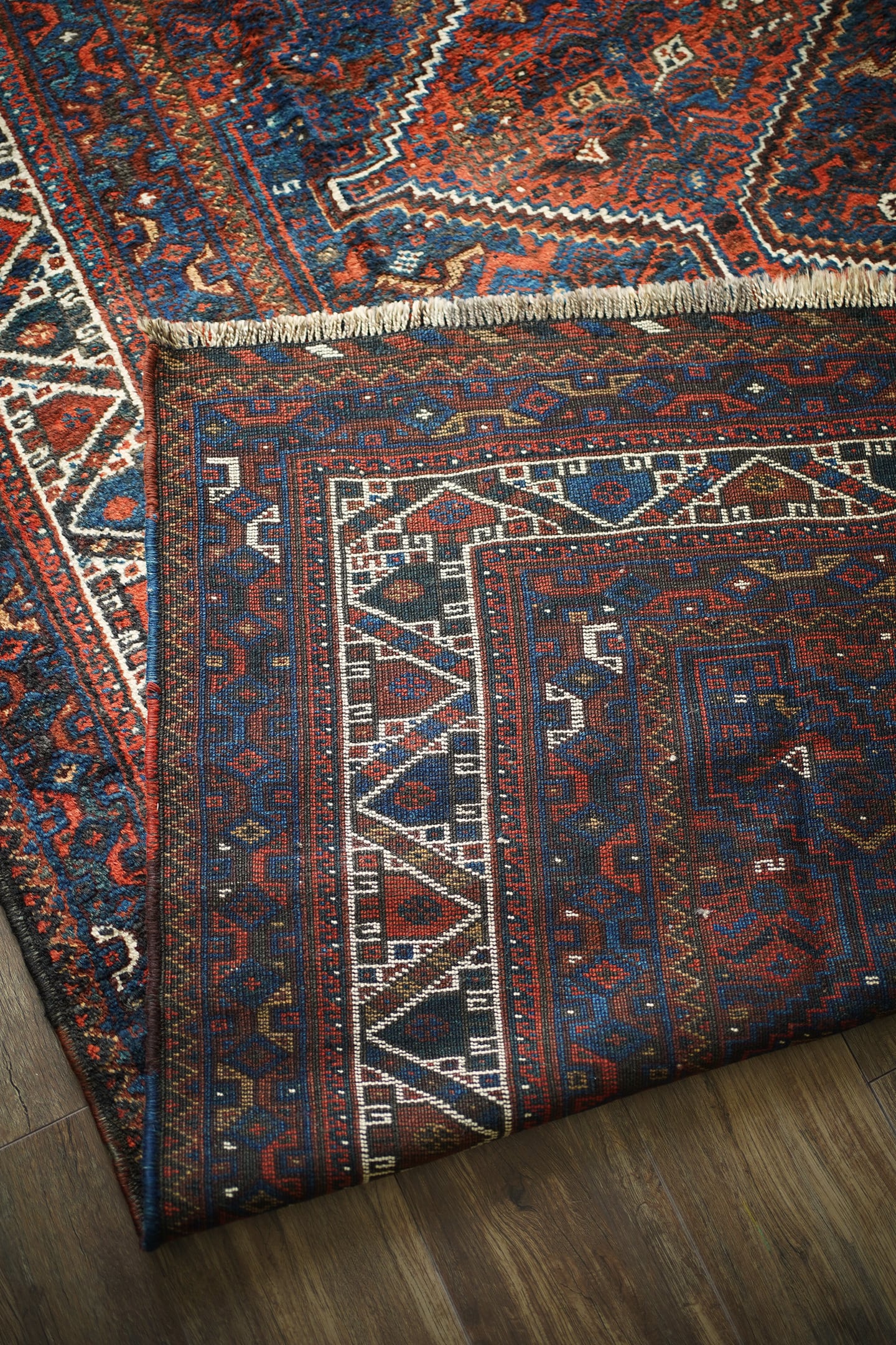 666】Semi Antique Persian Khamseh rug 1940's | ヴィンテージラグ