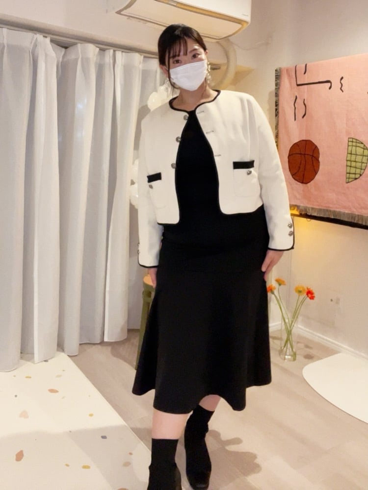 美しくリッチな存在感 ノーカラージャケット×マーメイドワンピース 2点セット コーデ おしゃれ 上品 大人 着映え きれいめ カジュアル デート オケージョン 体型カバー 大きいサイズ 韓国 CH10023