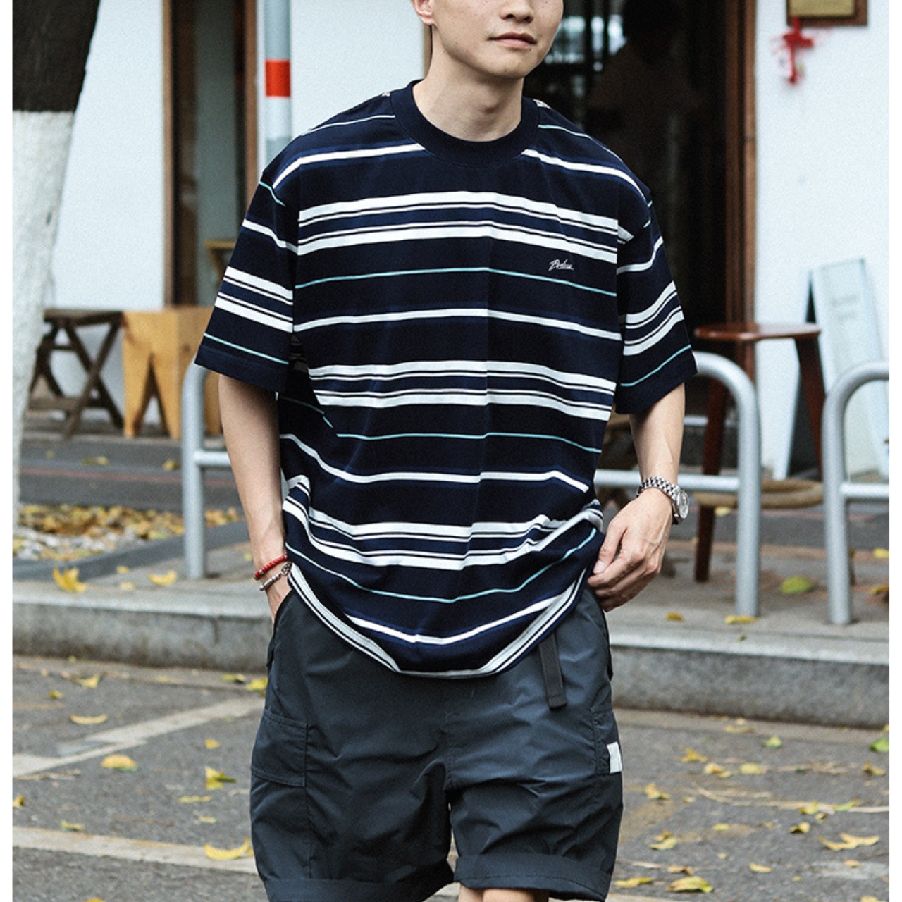 Navy stripe oversized tee 0864 - 1