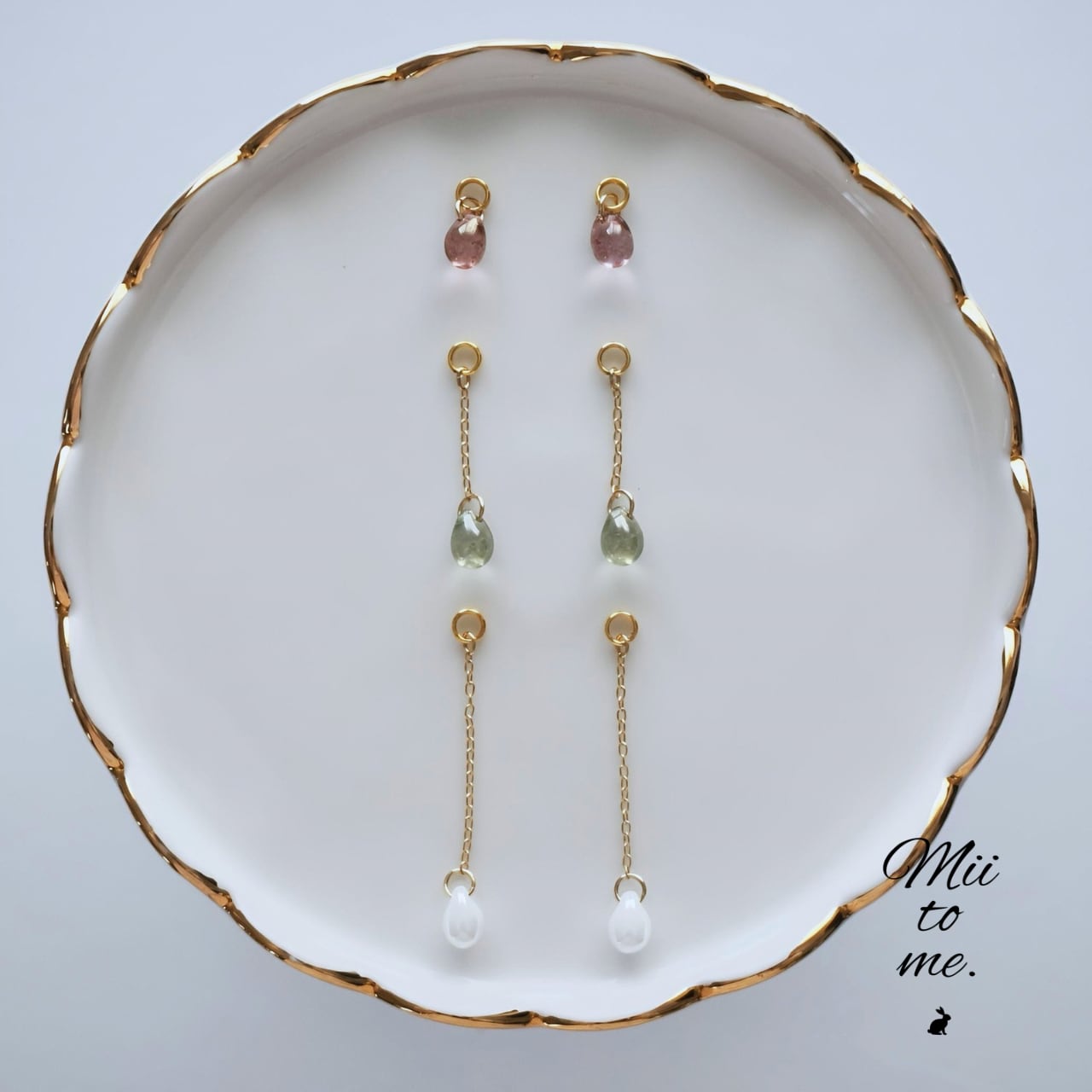 【付け替えチャーム】チェコガラスのしずくチェーン|選べる色・長さ|やさしく揺れるイヤリングチャーム|ノンホールピアス専用