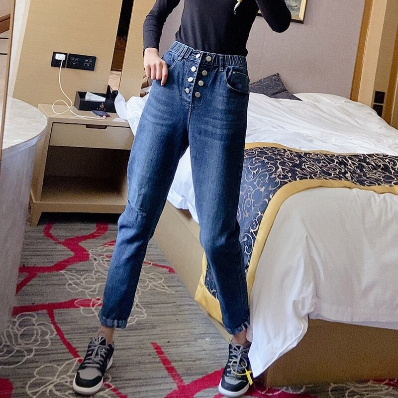 太った妹プラスサイズのジーンズ緩い秋の服新しい2020年の女性の高層ストレートワイドレッグパンツは薄くて西洋に見えます ミックスインファッション17855920996