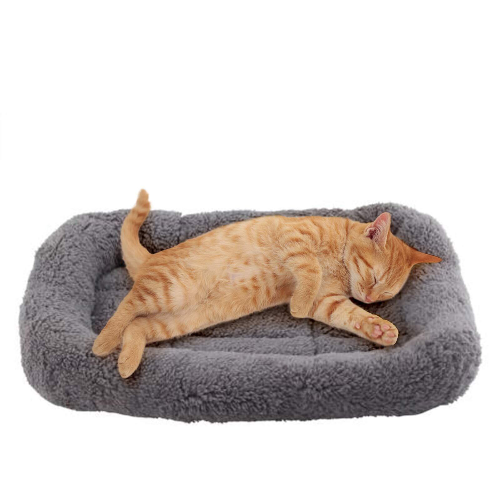 Enjoying 猫 クッション、長方形 小型犬猫用ベッド、ペットベッド ふわふわ クッション、通年じて使える 猫 寝床、枕のあるベッド 猫 座布団 洗える、滑り止め、Sサイズ、グレー