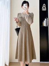 コーデュロイパフスリーブワンピース