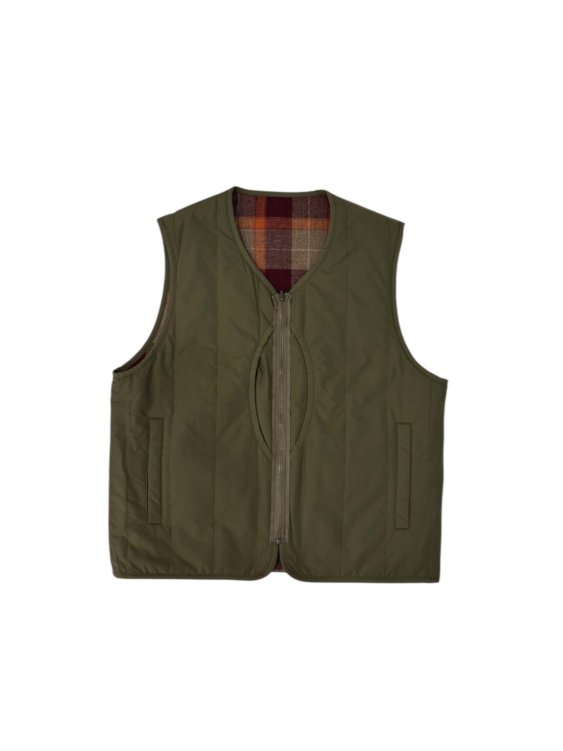 PWA】REFINE-WOOL CHK RV VEST - OLIVE | standlobby
