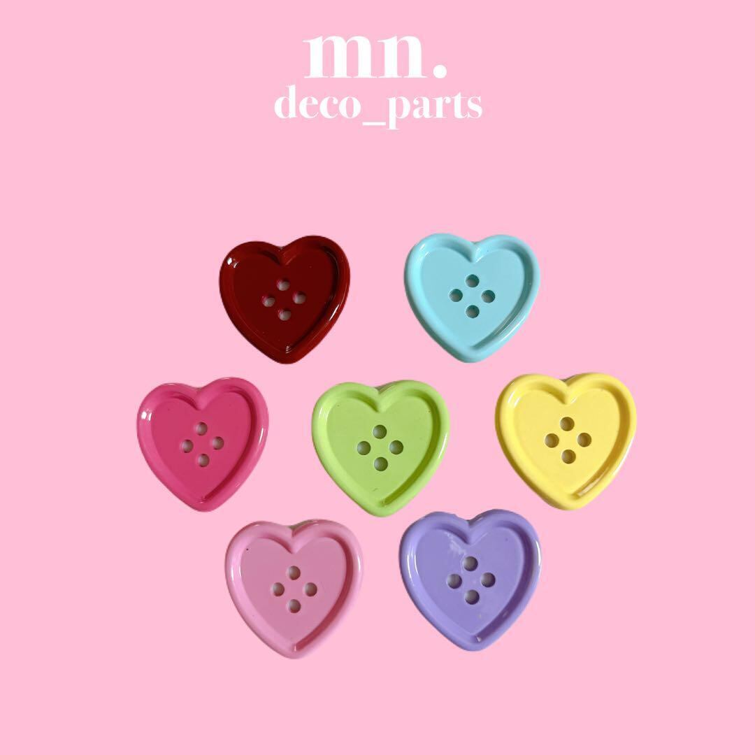 【2つセット】デコレーションパーツ カラフル 可愛い ハート ボタン風 パステル