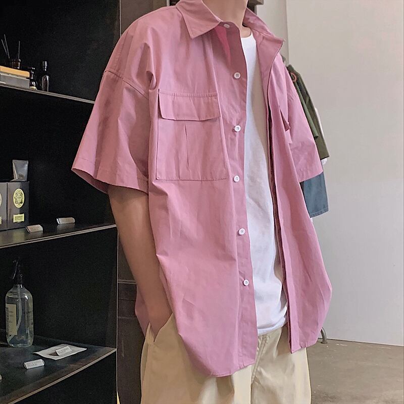 全3色 シャツ トップス 無地 カジュアル 羽織 半袖 重ね着