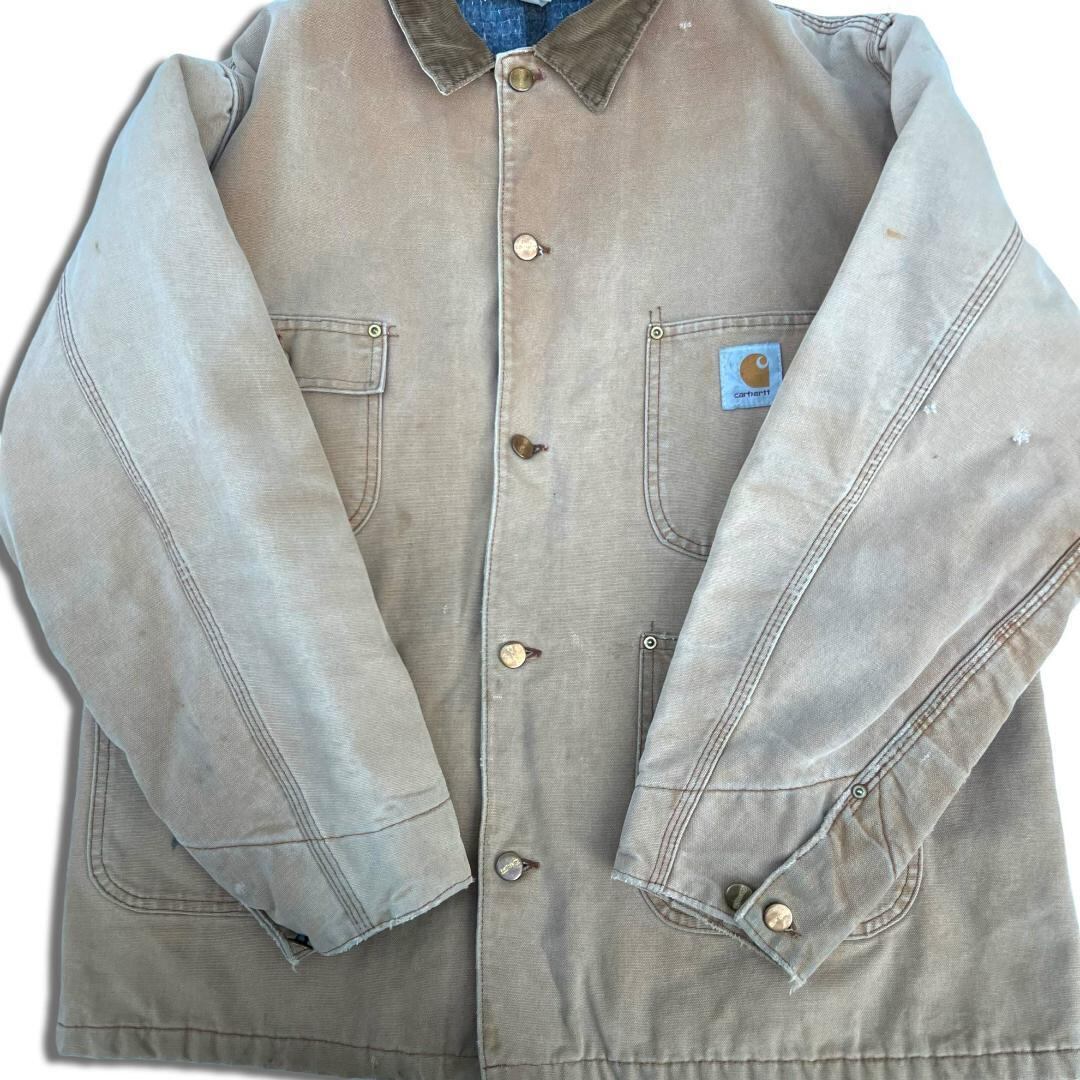 80s-90s USA製 カーハート ダック カバーオールジャケット Lくらい ベージュ Carhartt US規格 チョアコート ストリート  スケーター 古着