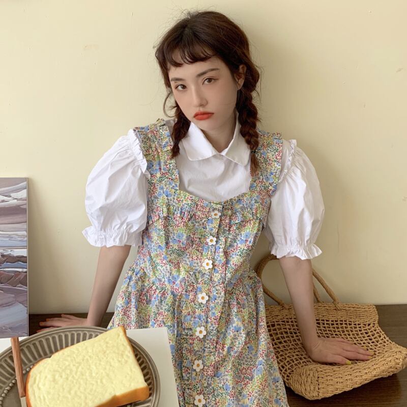 フローラルドレス サマースタンダードスカート レトロ 大人ガーリー スウィート キュート カジュアル 夏物 花柄 萌量不足56399662373