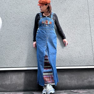 モン族リメイクデニムサロペットスカート