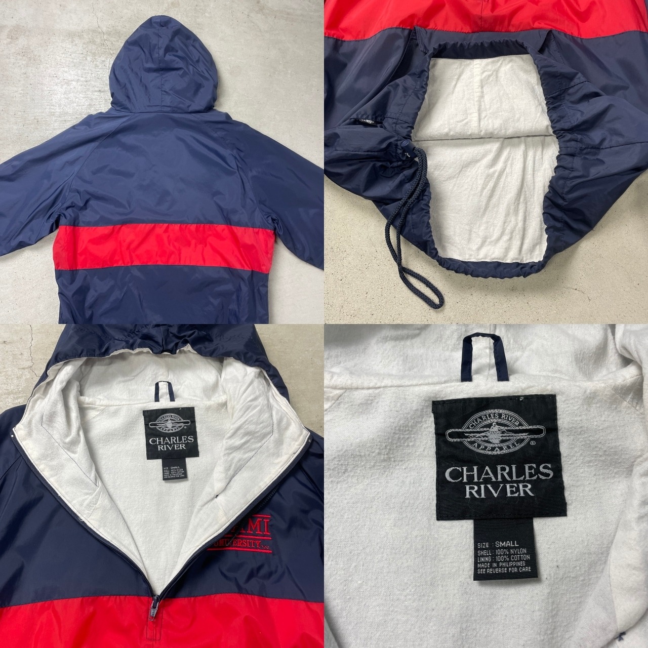 CHARLES RIVER APPAREL ナイロンアノラックパーカー カレッジロゴ刺繍 