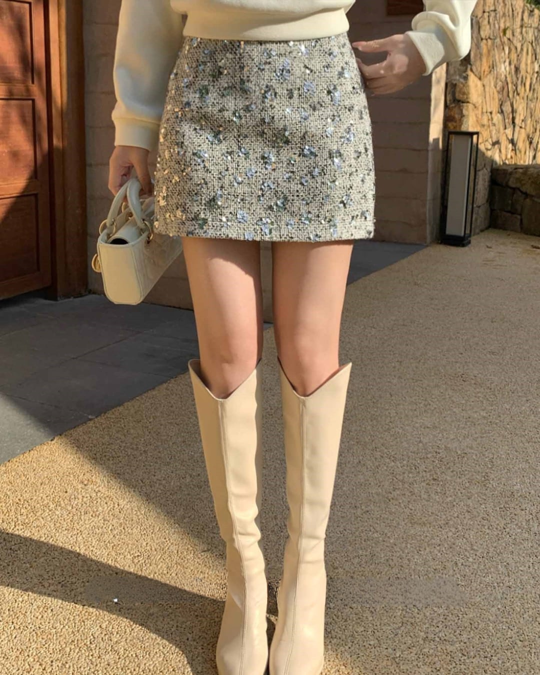 ラメツイードスパンコールミニスカート l5380
