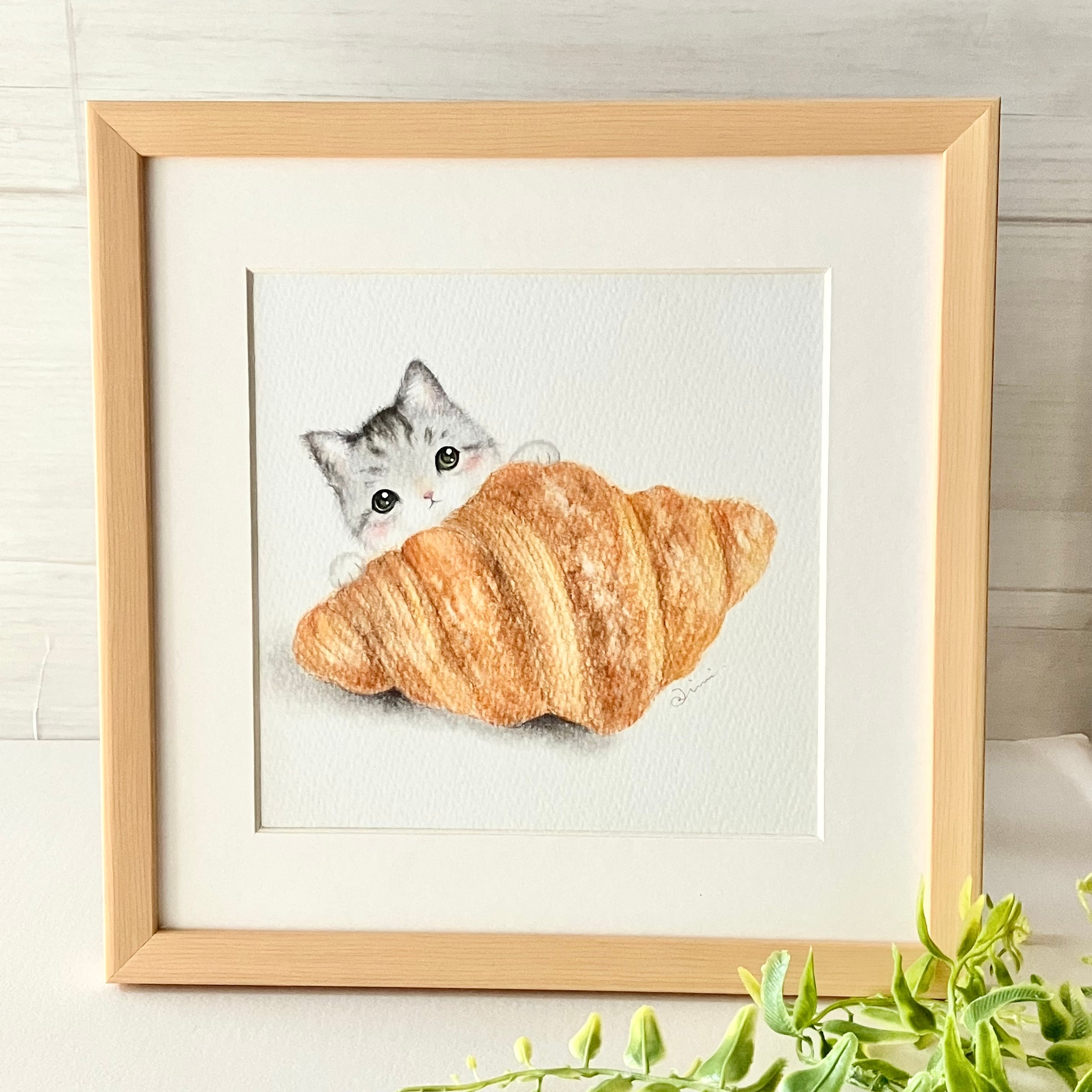 動物 原画 絵 手描き 癒し 猫 うさぎ 虹 一点物 額縁付『優しさを知っ