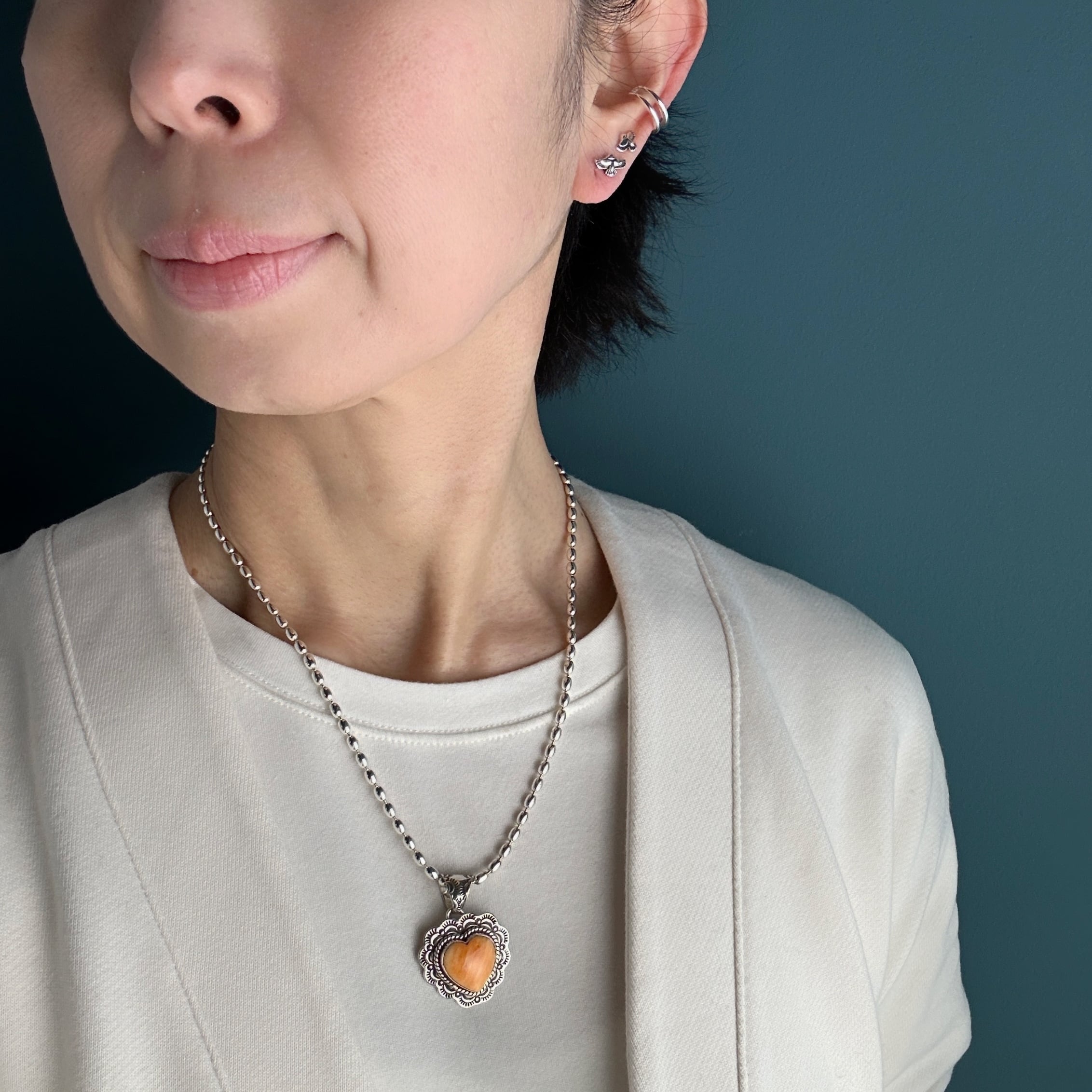 Indian Jewelry 》ハート スパイニー オイスター ペンダント