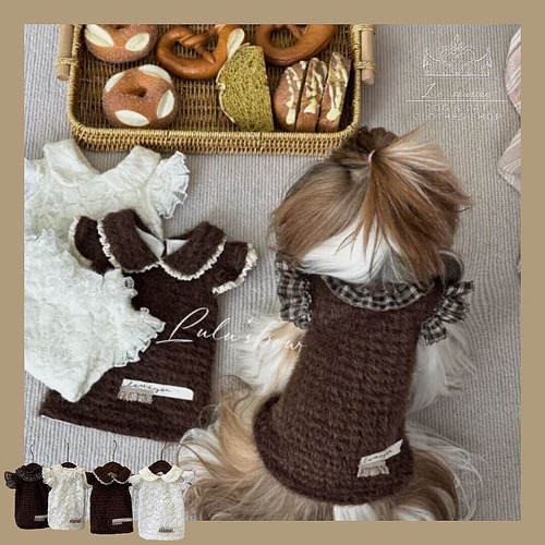 予約（海外ハンドメイド　受注製作品）【№B07092】Lulu’sBow  ドールカラー  ストレッチレース 　ウォームフリースベース 　トップス