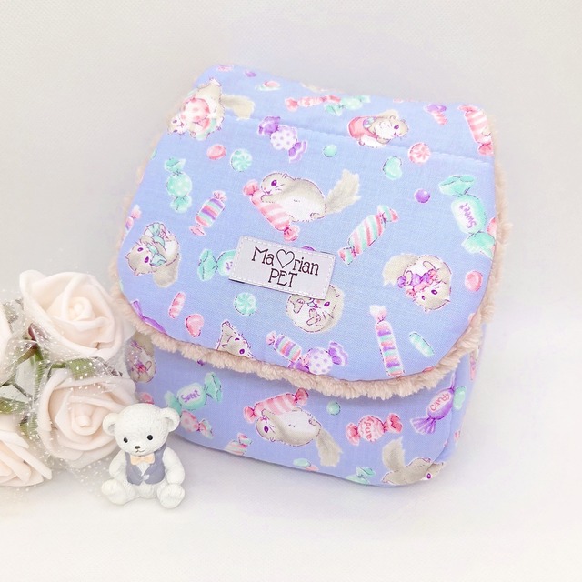 リュック型ポーチ♡モモンガポーチ　モモンガ柄(ブルー)