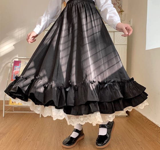ロングスカート レディース ロリータ ゆめかわいい 地雷 量産型 レース
