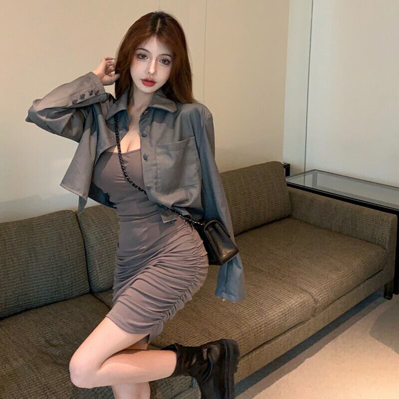 オータムルーズ薄手シャツ ジャケット ドレス ストリート 秋物 ピュア ガールズファッション11454393542